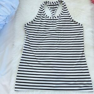 Athleta Striped Black and White Racerback Tank Top Size L